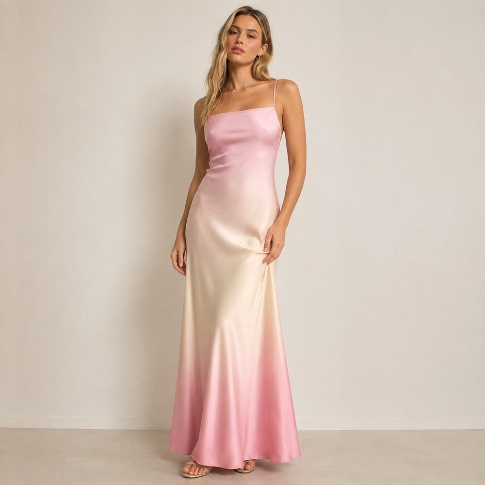 Good American Satin Slip Ombre Maxi Dress Pink Cream Womens XL Evening Gown